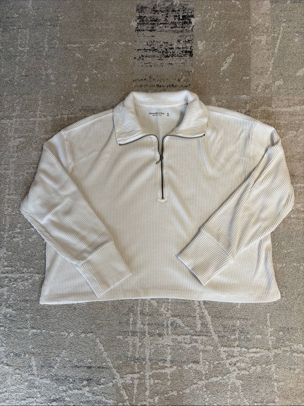 Abercrombie and Fitch Half-Zip Ribbed Pullover Sweater — Cream